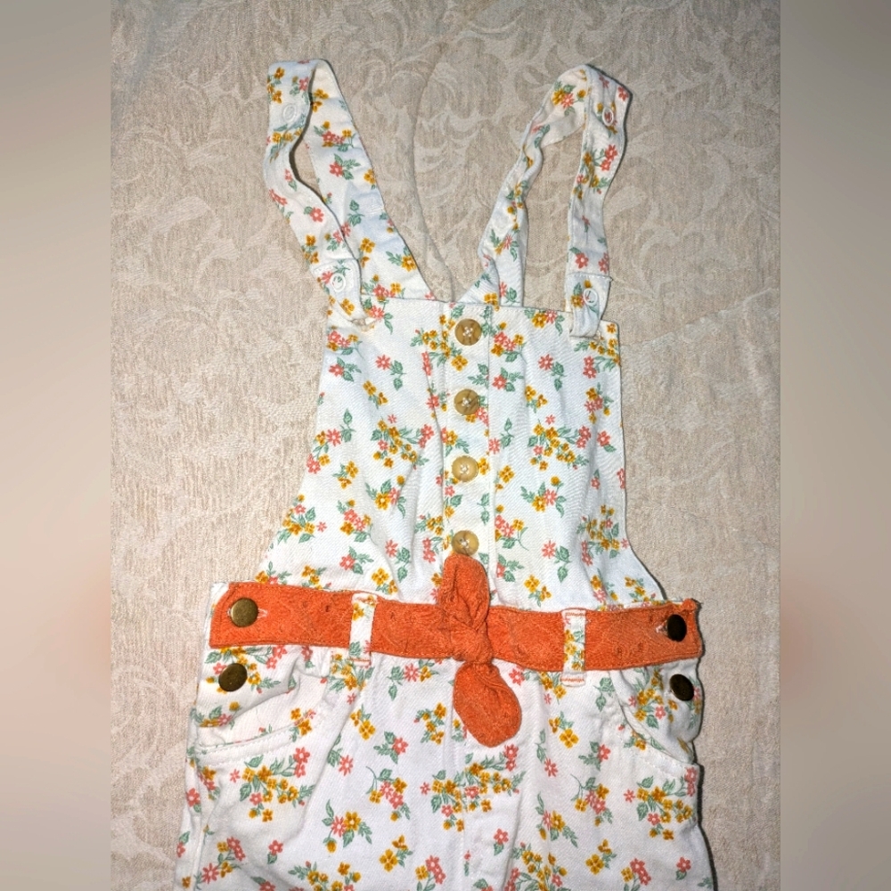 Girls Floral Overalls with orange belt, Size 6